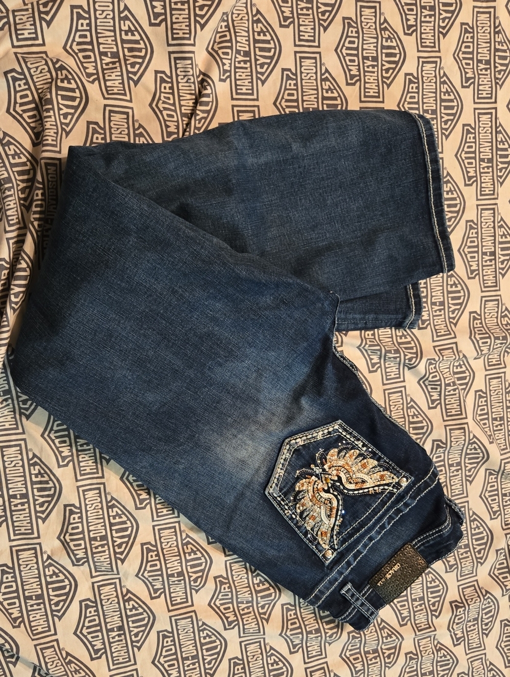Grace LA Embellished. WINGS Dark Wash Women’s Jeans - Blue